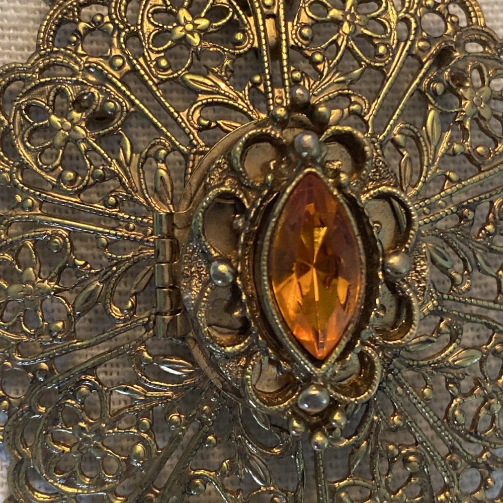 Vintage Filigree Citrine Pendant Solid Perfume Locket Case with Perfume!